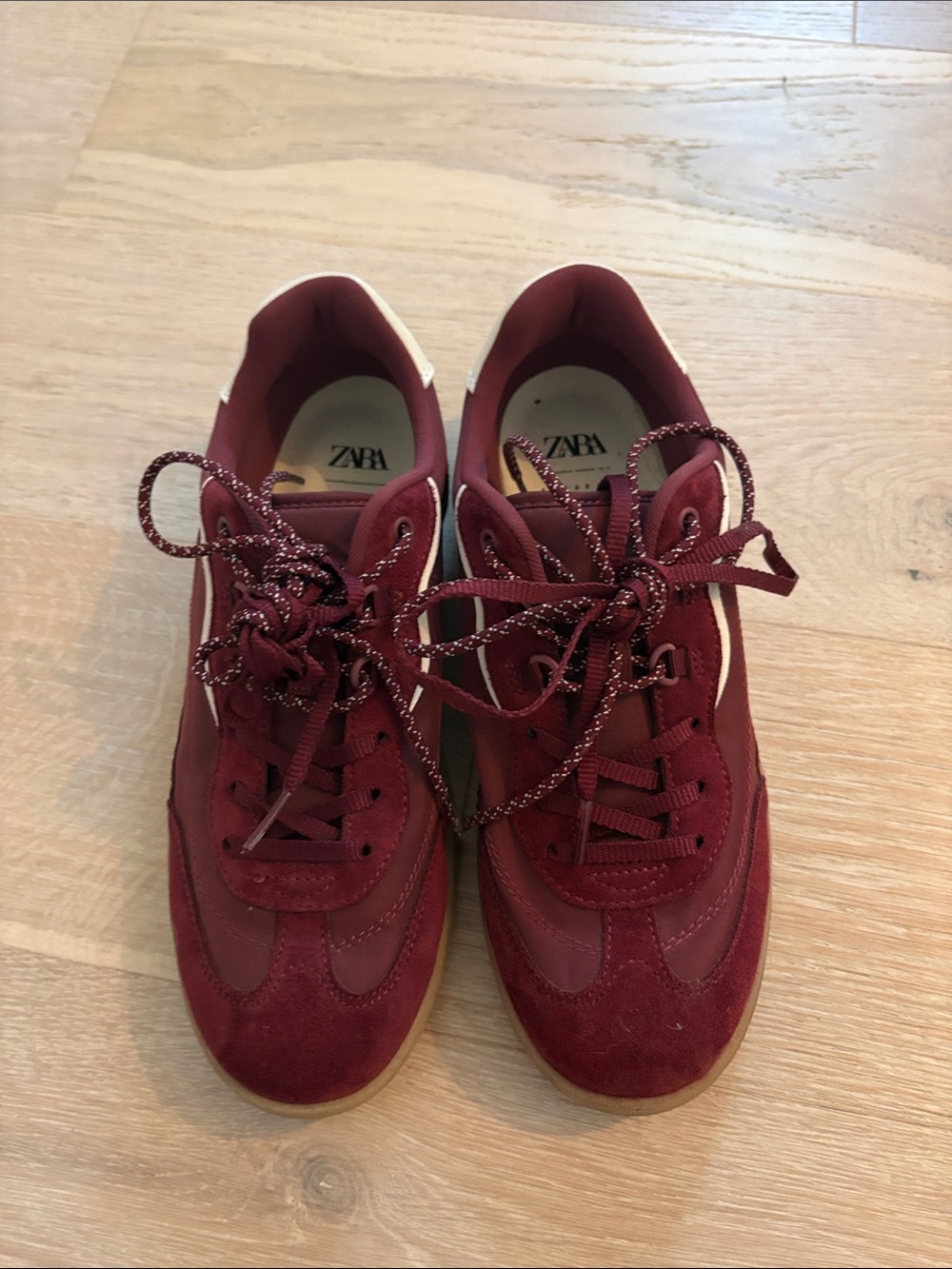 Zara Wine Red Lace-Up Sneakers